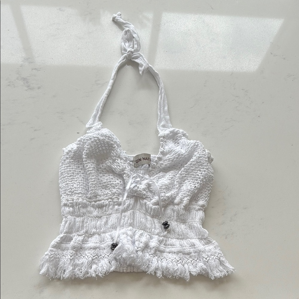 Cotton natural White Halter Crop Top